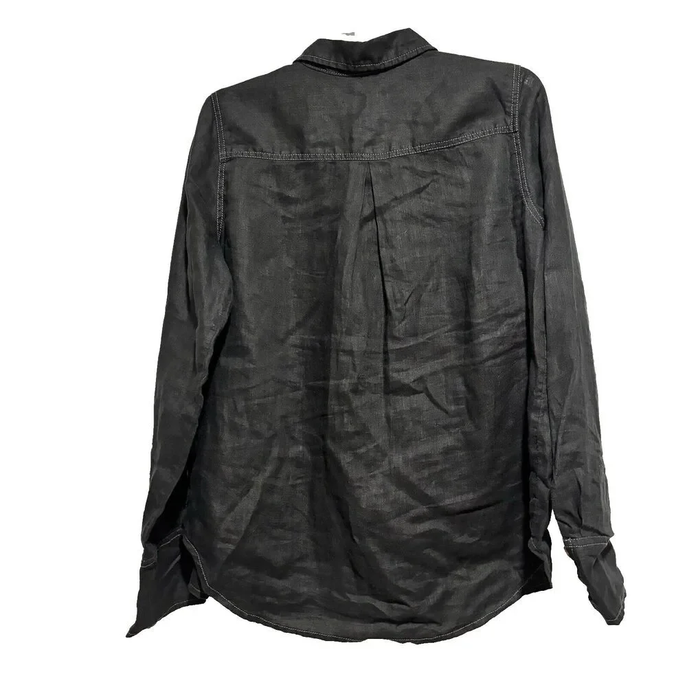 Free People Breezy Morning Relaxed Shirt S‎ Black Button Down Casual Boho Chic